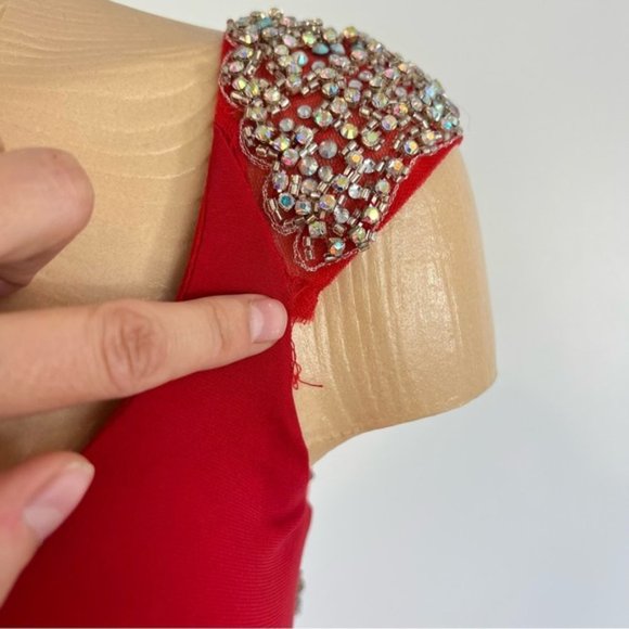 STUNNING Red Alyce Paris Formal Bedazzled Maxi Prom Dress sheer back size 00 - Picture 9 of 16